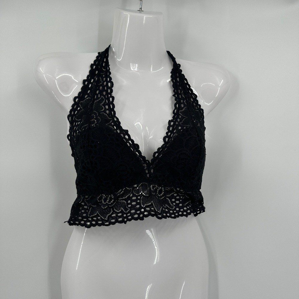 Womens Whimsigoth Black Lace Baby Doll Cropped Top SizM Coquette Festival Goth